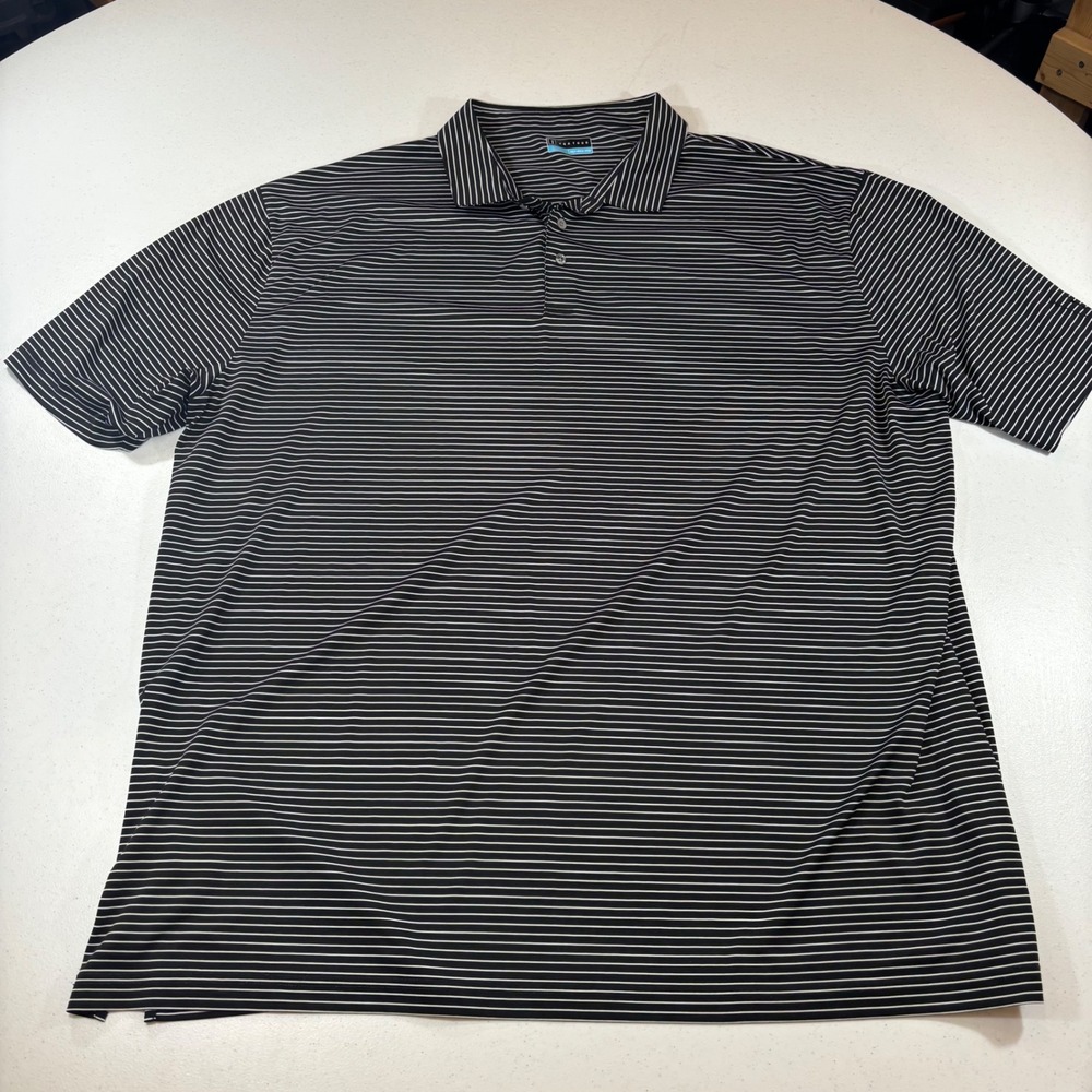 PGA Tour Mens 4XLT Tall Black White Striped Short Sleeve Golf Polo Shirt M11650